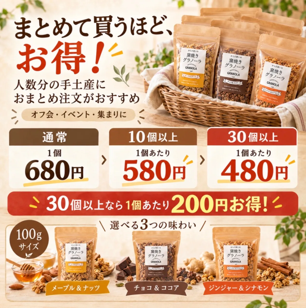 からだ想いの窯焼きグラノーラ　お試しサイズ100g【おまとめ注文用】オフ会などの手土産に！送料無料
