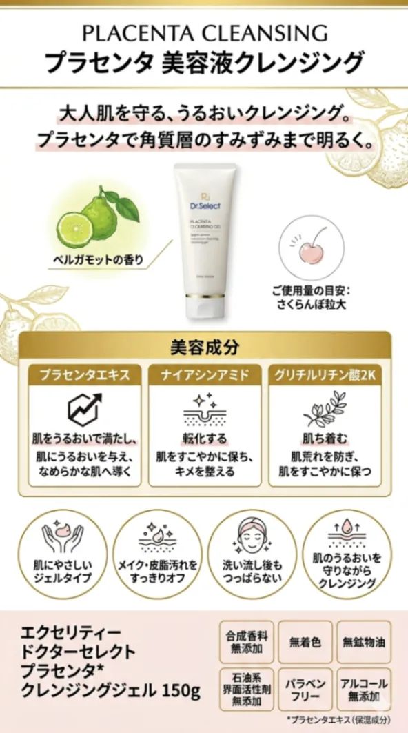 【美容液クレンジング】ドクターセレクト プラセンタ クレンジングジェル 150g サロン専売 正規品
