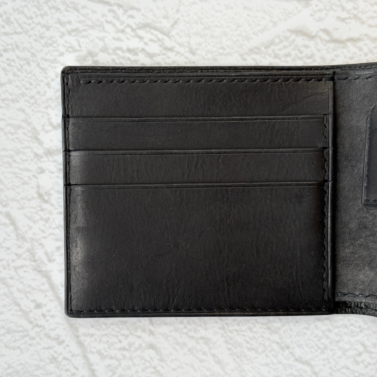 【ハンドメイド】ブライドルレザー 二つ折り財布（小銭入れ付）オールレザー・オールブラック仕様