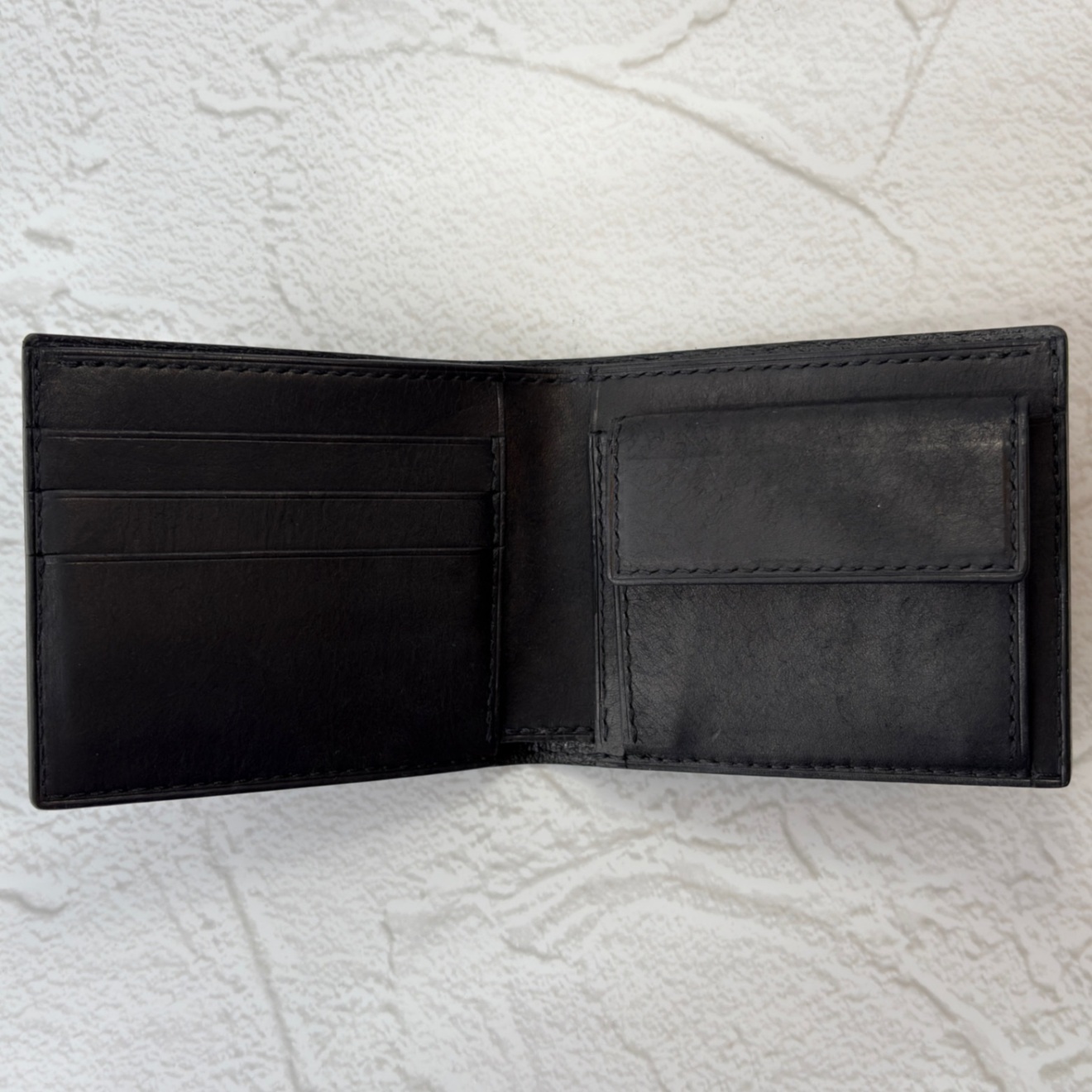 【ハンドメイド】ブライドルレザー 二つ折り財布（小銭入れ付）オールレザー・オールブラック仕様