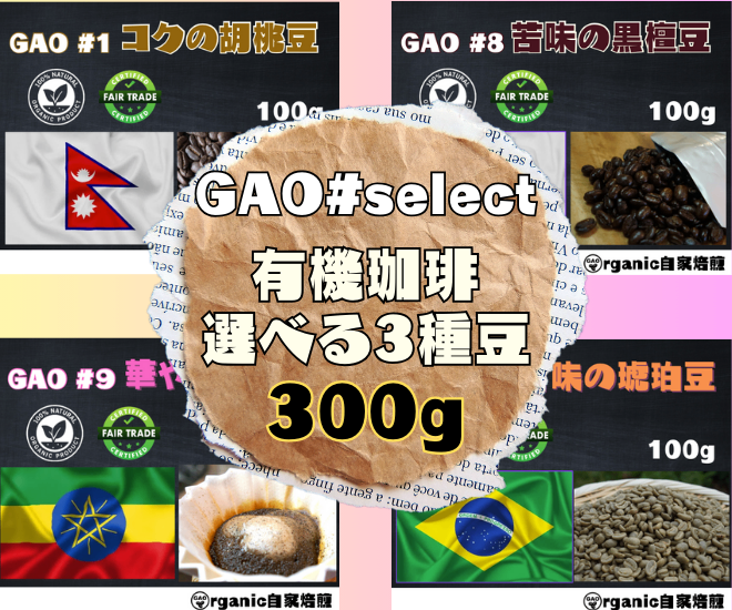 🍀オーガニック珈琲専門店🍀 GAO# BEST choose 　3種の味セット 　300g
