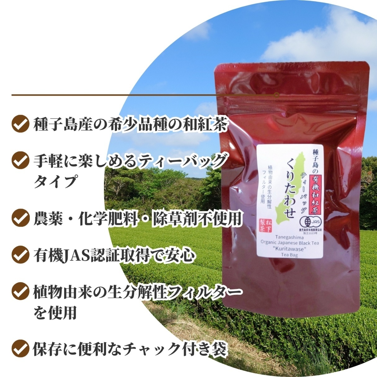 松下製茶 種子島の有機和紅茶ティーバッグ『くりたわせ』 40g(2.5g×16袋入り)
