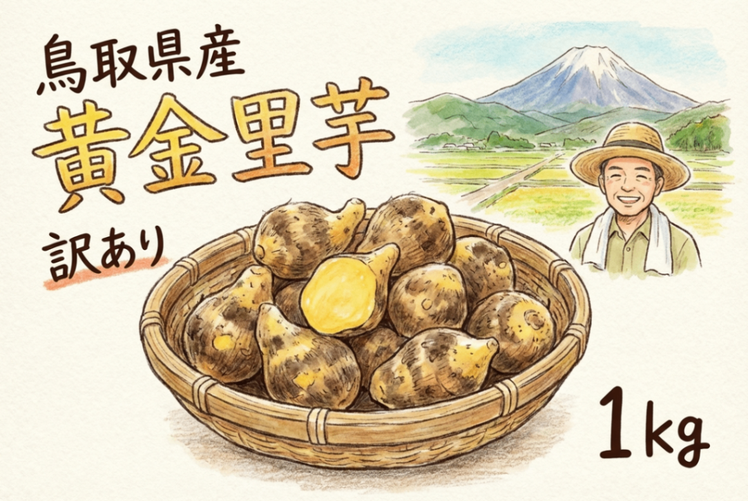 【訳あり】鳥取県産 砂丘育ち 黄金里芋 土付き1kg前後（傷・不揃い）