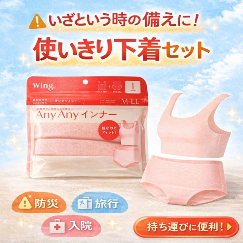 【防災準備】いざという時の備えに！ Wing 使いきり下着セット  Any Any インナー 1組