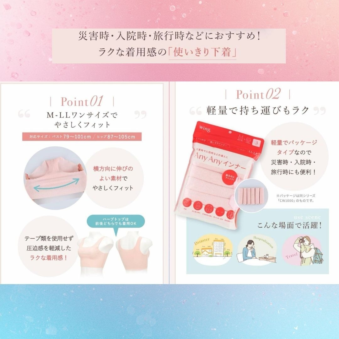 【防災準備】いざという時の備えに！ Wing 使いきり下着セット  Any Any インナー 1組