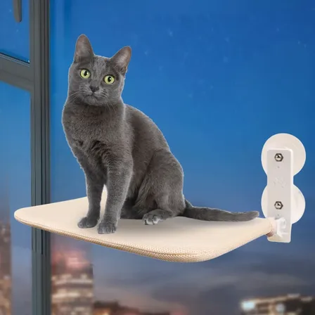 猫 ハンモック ベット キャットウォーク 窓 暑さ対策 吸盤 窓ガラス ベージュ, 45×30cm