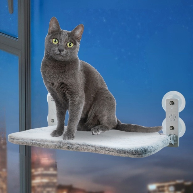 猫 ハンモック ベット キャットウォーク 暑さ対策 吸盤 窓ガラス うさぎの毛皮風, 45×30cm