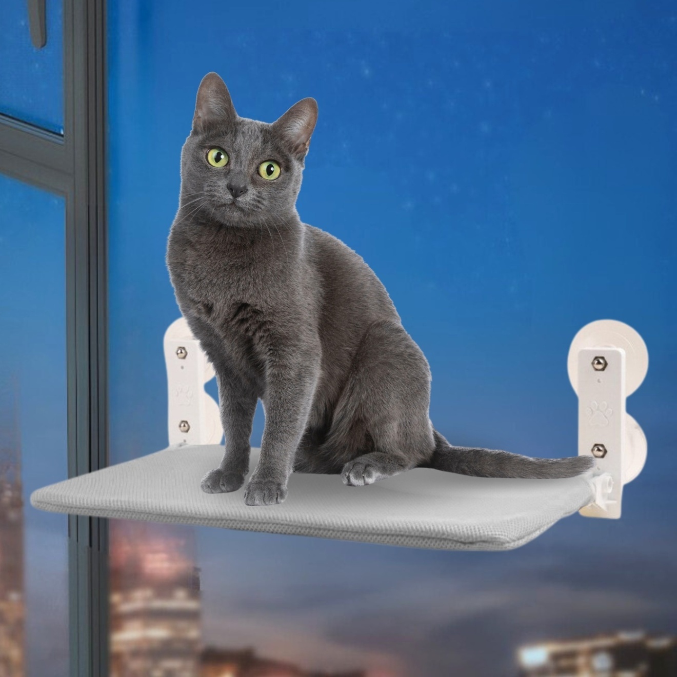 猫 ハンモック ベット キャットウォーク 暑さ対策 吸盤 窓ガラス グレー, 52×30cm