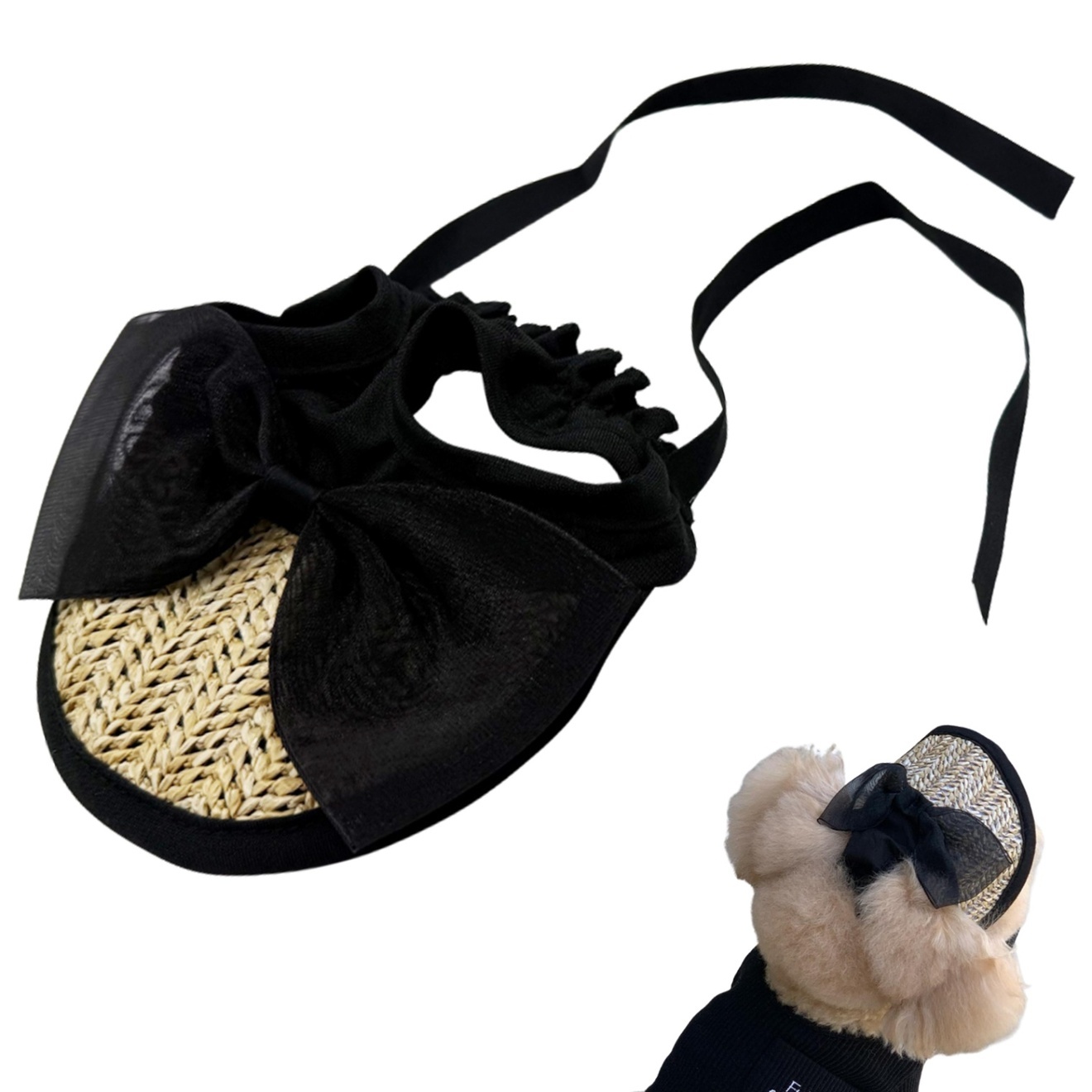 犬 帽子 夏 ペット帽子 麦わら帽子 ブラック Sサイズ