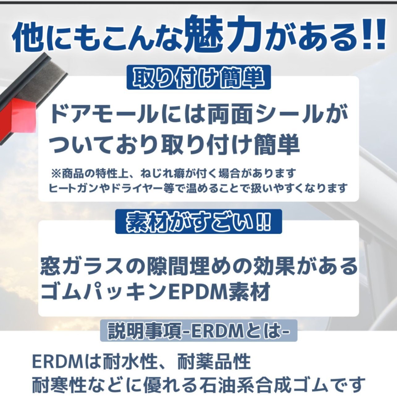 車用ドアモール ドア4枚分 風切り音 ゴム 防音 気密性アップ 窓 静音 防止テープ 防尘 エッジ