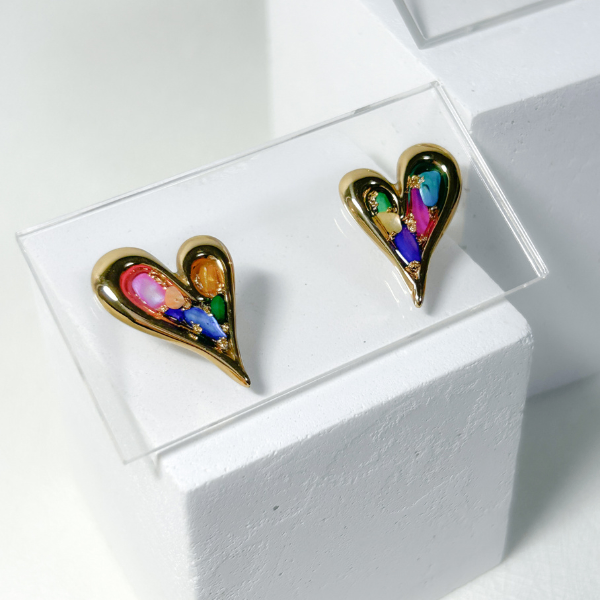 【人気No.1✨️】ピアス イヤリング 大人のハート ゴールド カラフル シェル 貝 天然素材