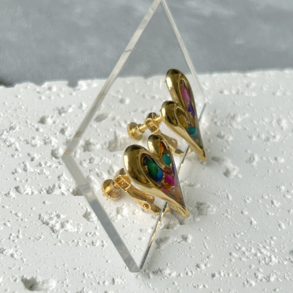 【人気No.1✨️】ピアス イヤリング 大人のハート ゴールド カラフル シェル 貝 天然素材