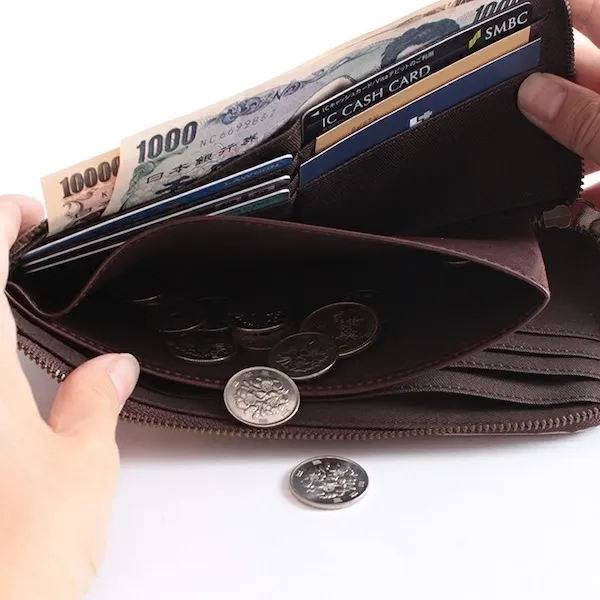 【本革で軽量】メッシュ型押し 姫路レザー L字ファスナー長財布（日本製）