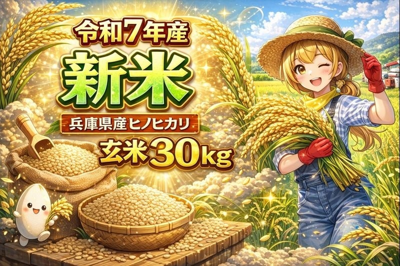 令和7年産 新米 兵庫県産 ヒノヒカリ 玄米30kg  冷蔵保管・農家直送