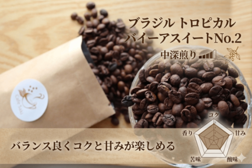 【200g】ブラジル トロピカルバイーアスイート No.2 ナチュラル 中深煎り