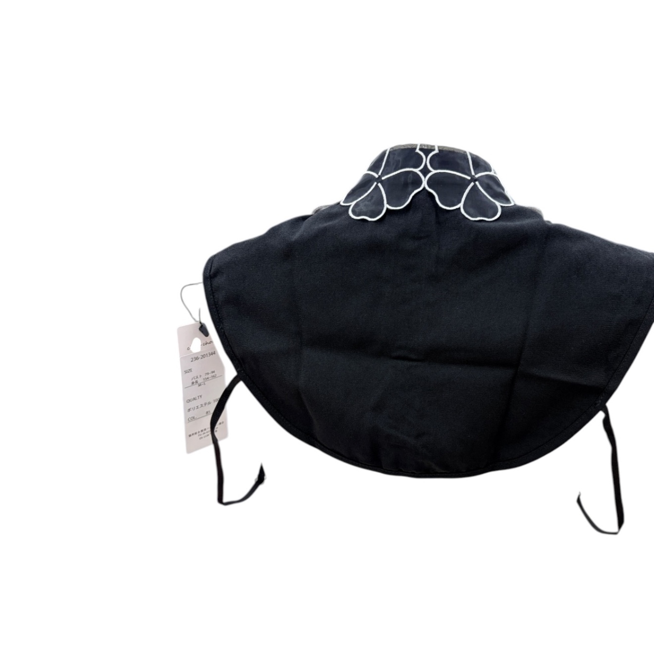 シアー花柄刺繍 付け襟 ビジュー付き ブラックオーガンジー刺繍フラワー衿 オシャレ