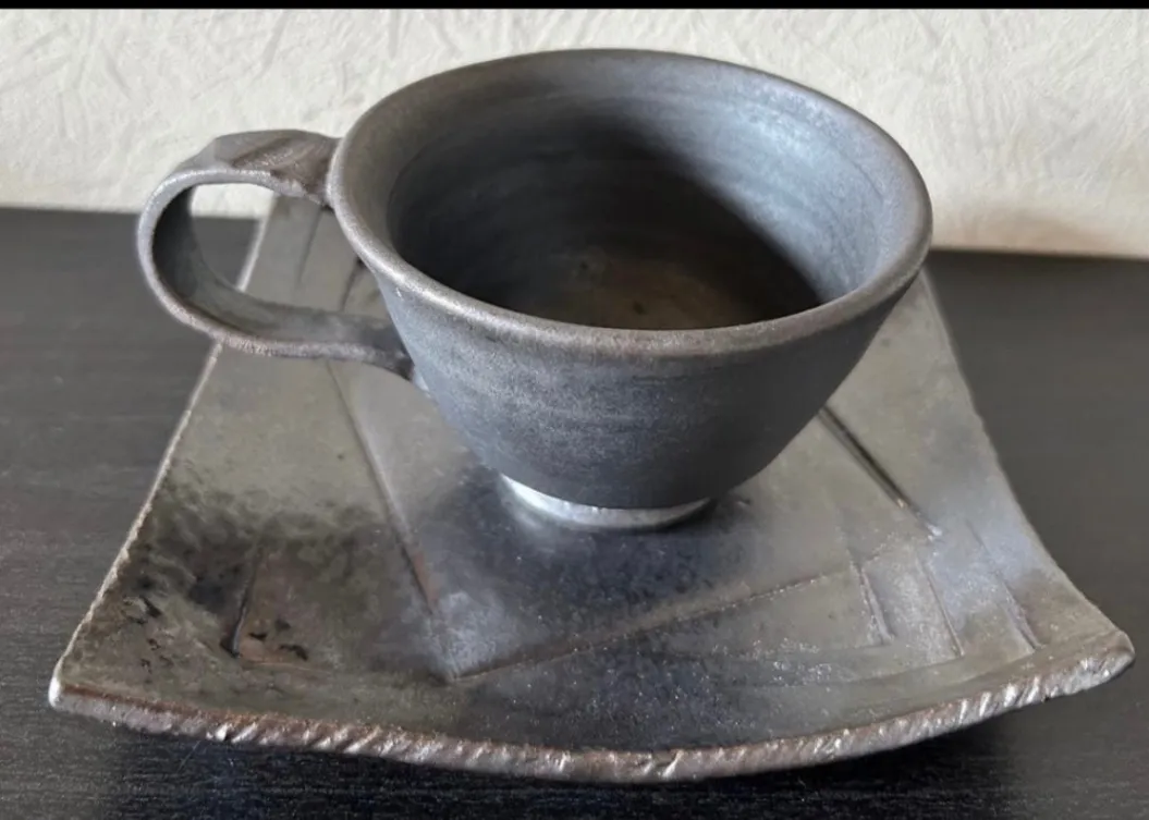コーヒーカップ&ソーサー(いぶし) 器 和食器 陶器 受賞作家 手作り 一点物 ⑧