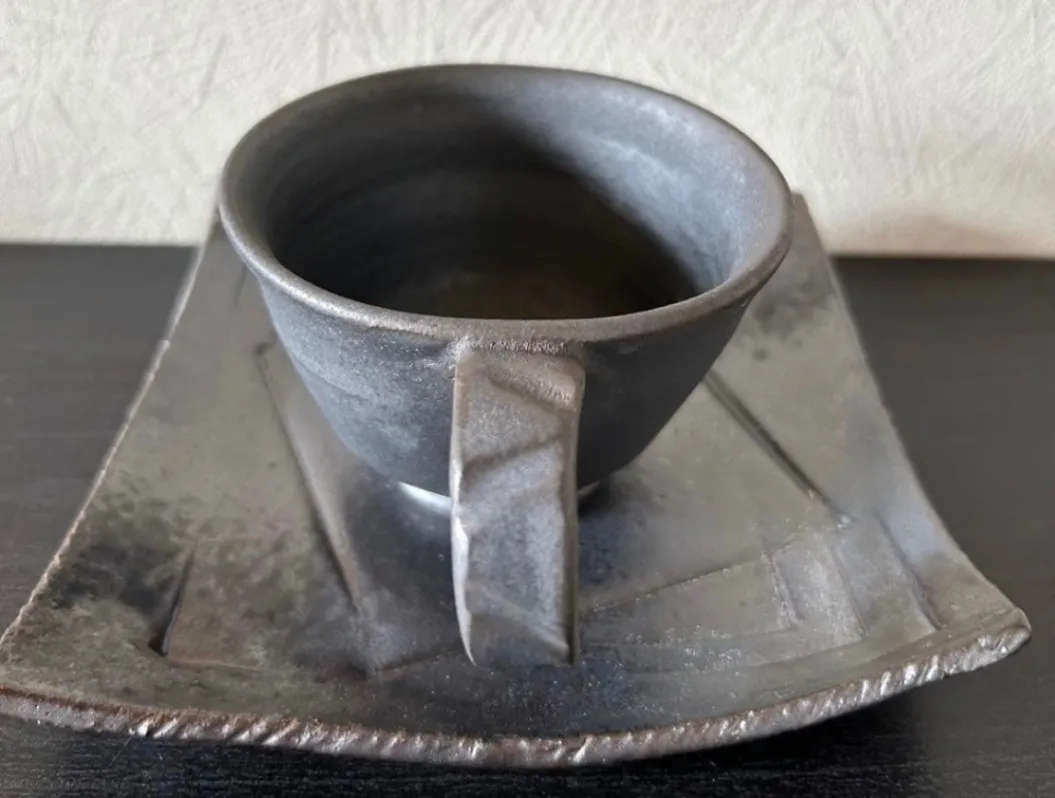 コーヒーカップ&ソーサー(いぶし) 器 和食器 陶器 受賞作家 手作り 一点物 ⑧