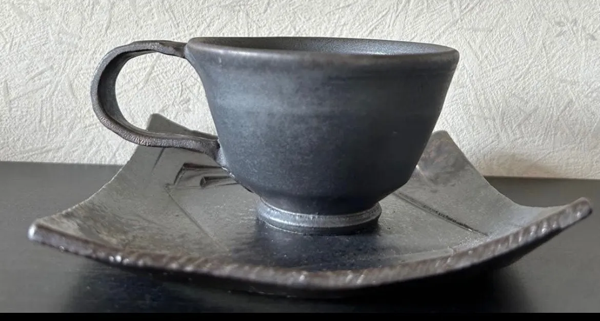 コーヒーカップ&ソーサー(いぶし) 器 和食器 陶器 受賞作家 手作り 一点物 ⑧