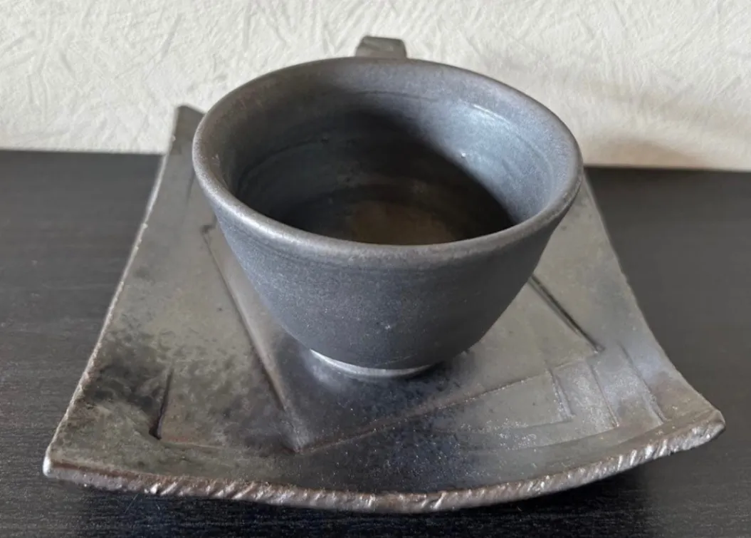 コーヒーカップ&ソーサー(いぶし) 器 和食器 陶器 受賞作家 手作り 一点物 ⑧