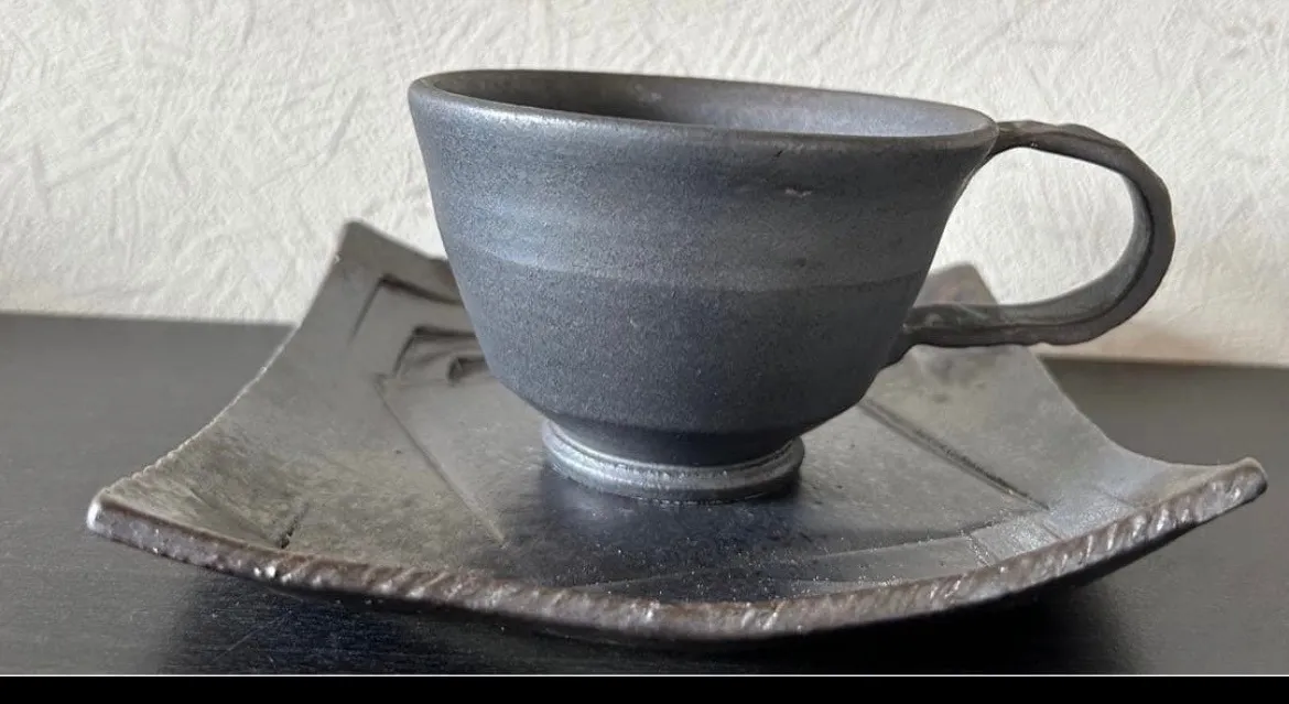 コーヒーカップ&ソーサー(いぶし) 器 和食器 陶器 受賞作家 手作り 一点物 ⑧