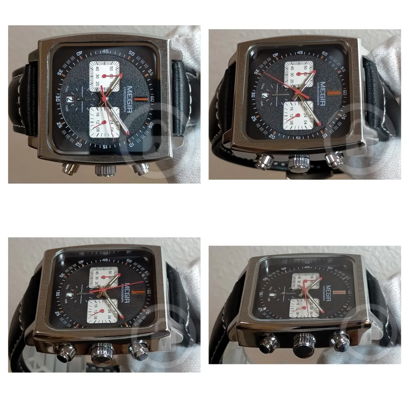 スクエアアビエイター【モノトーン仕様/新品】クロノグラフ 大型タングバックル装備