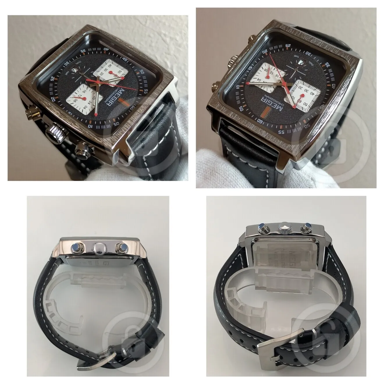 スクエアアビエイター【モノトーン仕様/新品】クロノグラフ 大型タングバックル装備