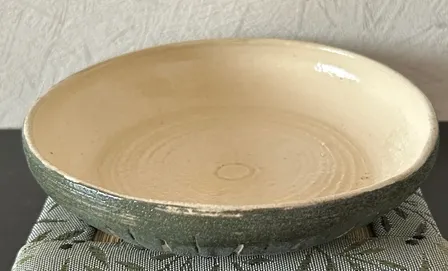 ㊱ 丸皿(緑化粧) 皿 器 陶器 和食器 受賞作家 手作り 一点物