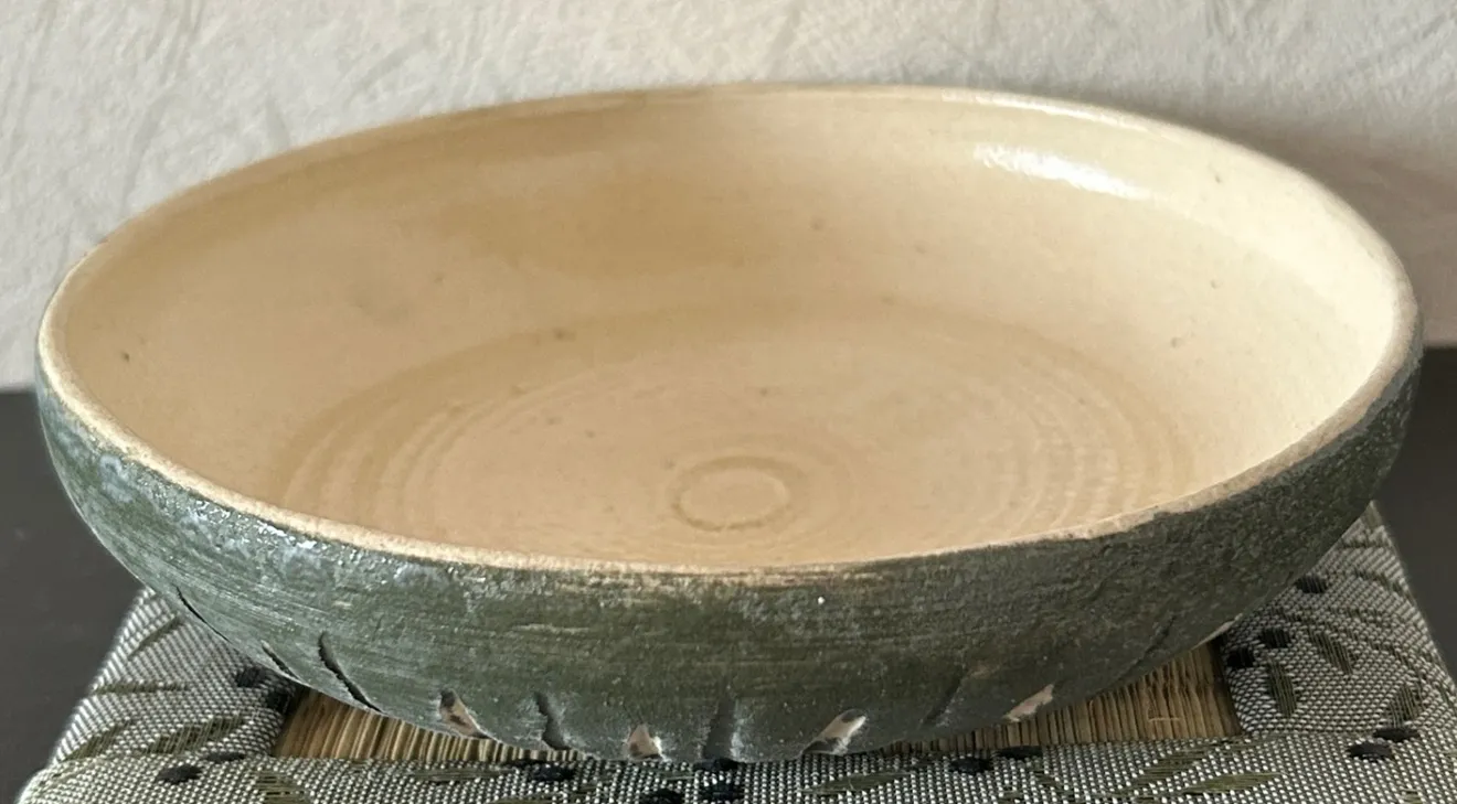 ㊱ 丸皿(緑化粧) 皿 器 陶器 和食器 受賞作家 手作り 一点物