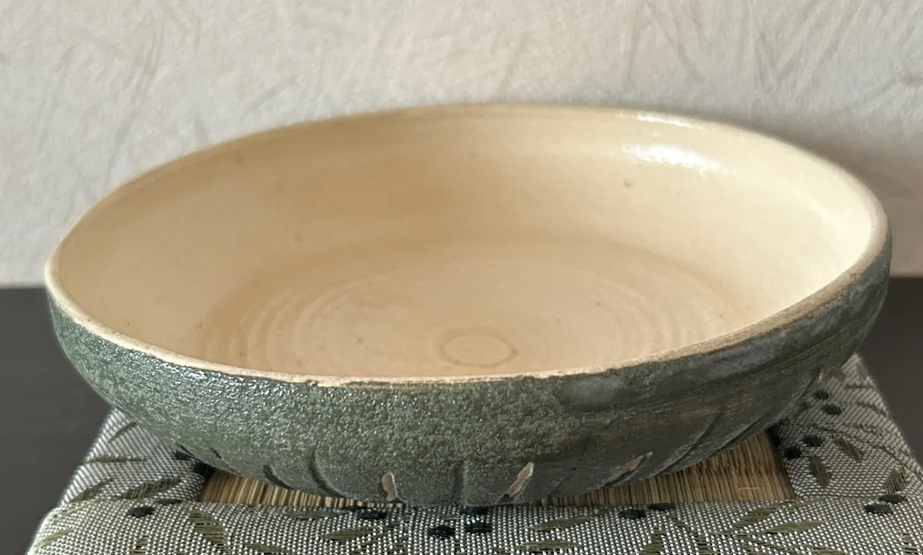 ㊱ 丸皿(緑化粧) 皿 器 陶器 和食器 受賞作家 手作り 一点物