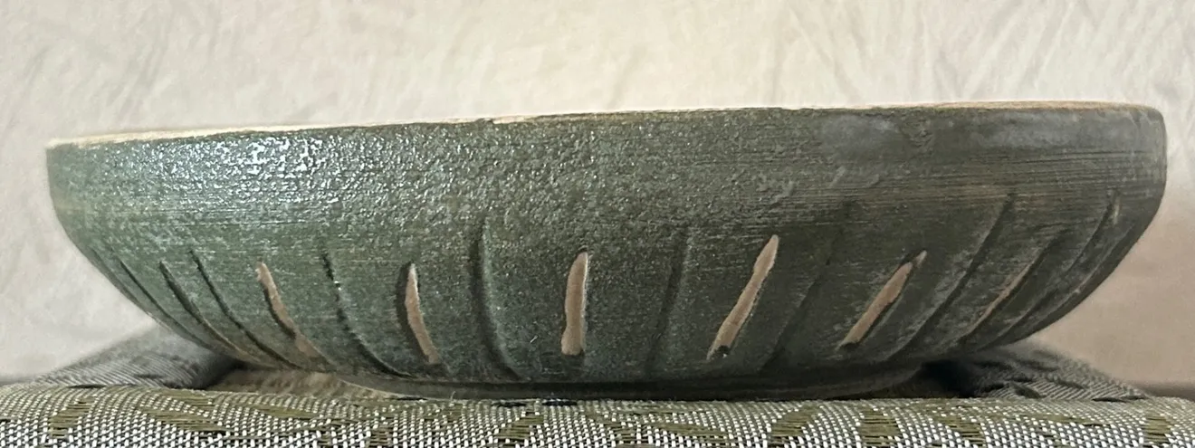 ㊱ 丸皿(緑化粧) 皿 器 陶器 和食器 受賞作家 手作り 一点物