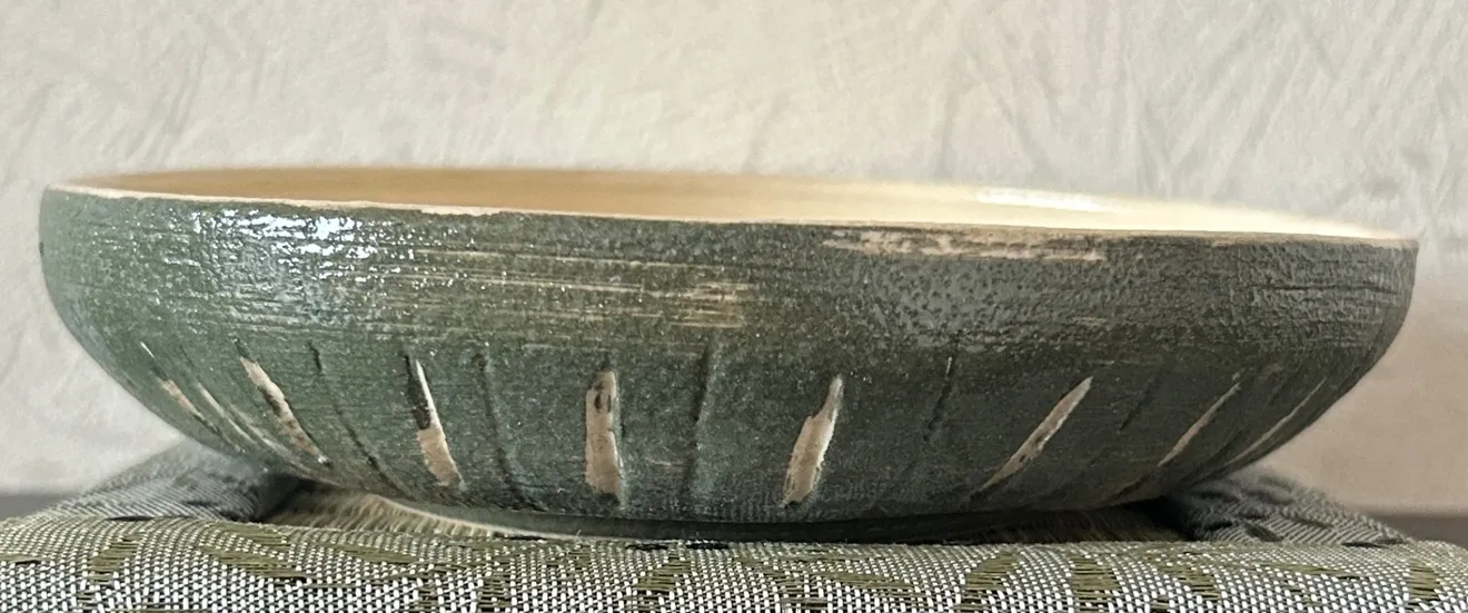 ㊱ 丸皿(緑化粧) 皿 器 陶器 和食器 受賞作家 手作り 一点物
