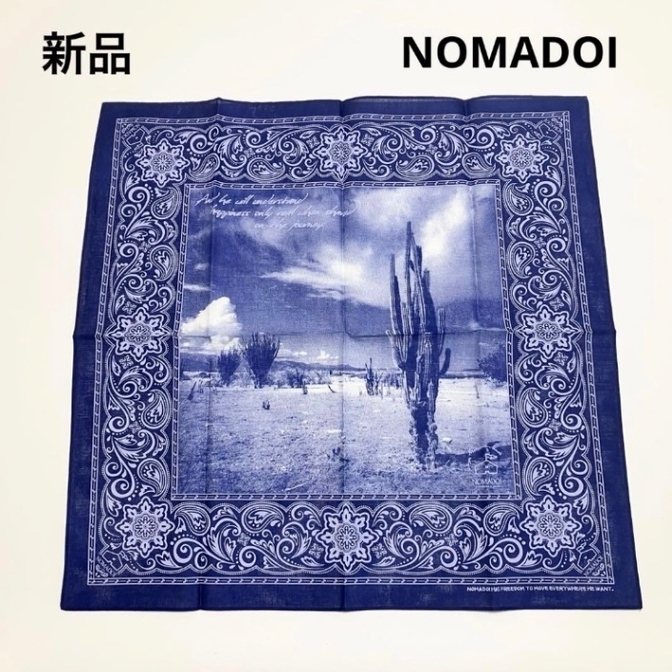 新品 NOMADOI ノマドイ クロス バンダナ スカーフ メンズ レディース ブルー 