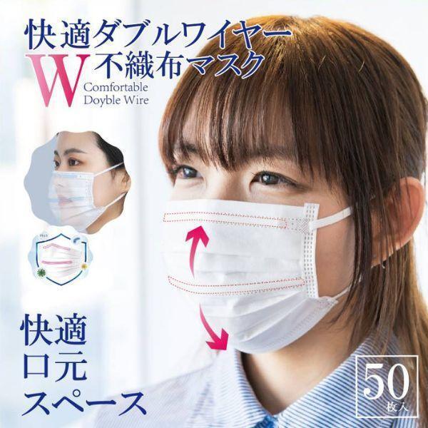 ダブルワイヤーマスク 不織布 2箱100枚 快適 3次元立体構造 ふつうサイズ ホワイト