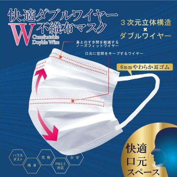 ダブルワイヤーマスク 不織布 2箱100枚 快適 3次元立体構造 ふつうサイズ ホワイト