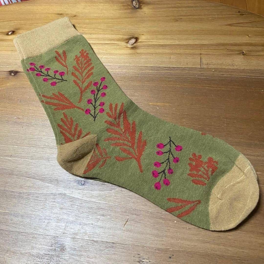 ★アート柄ソックスno.067 ★ 22〜25 レディース 個性的 北欧柄 おしゃれ 靴下 グリーン