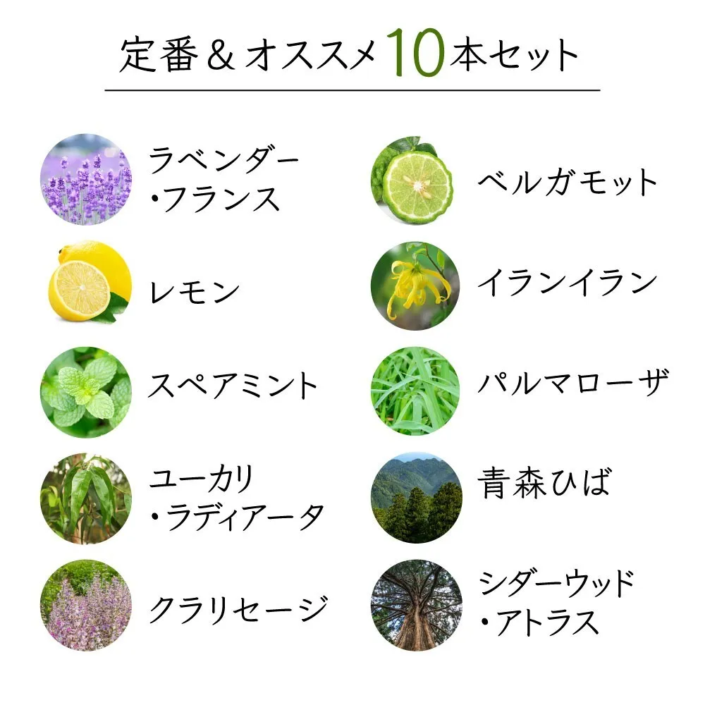 【25％OFF】定番＆オススメ10点セット【アロマセラピスト監修エッセンシャルオイル】