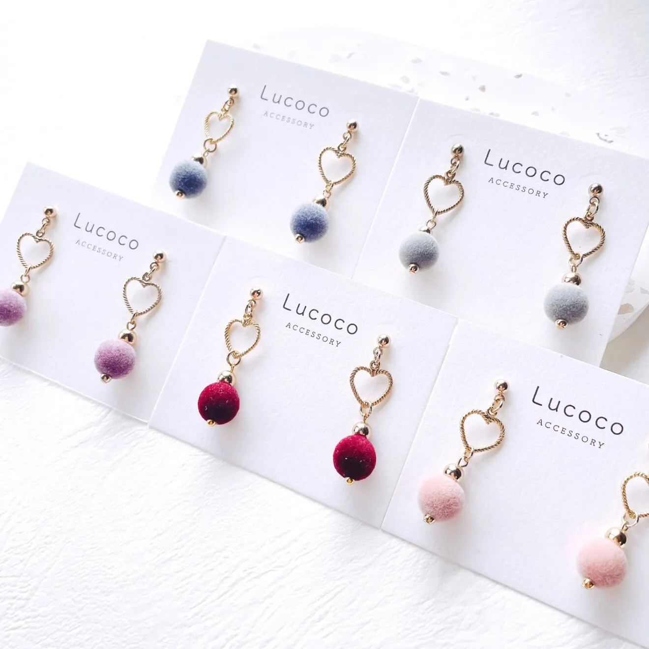 🤍ハート×フロッキーボール ピアス/イヤリング｜選べるカラー｜大人可愛い