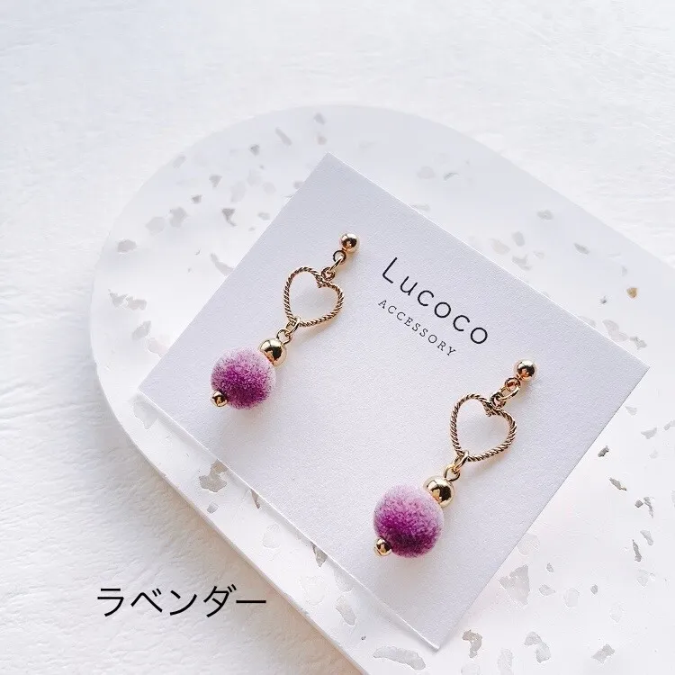 🤍ハート×フロッキーボール ピアス/イヤリング｜選べるカラー｜大人可愛い