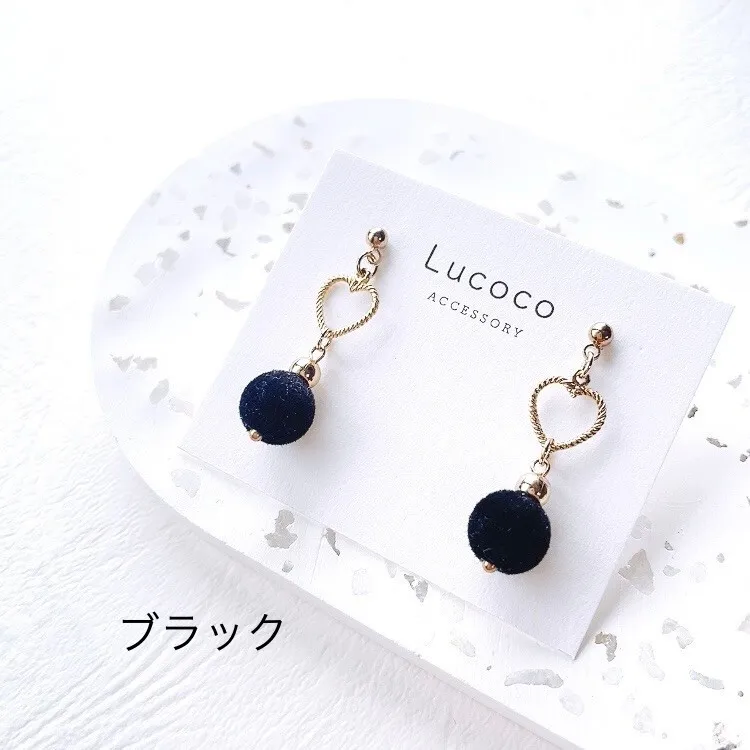 🤍ハート×フロッキーボール ピアス/イヤリング｜選べるカラー｜大人可愛い