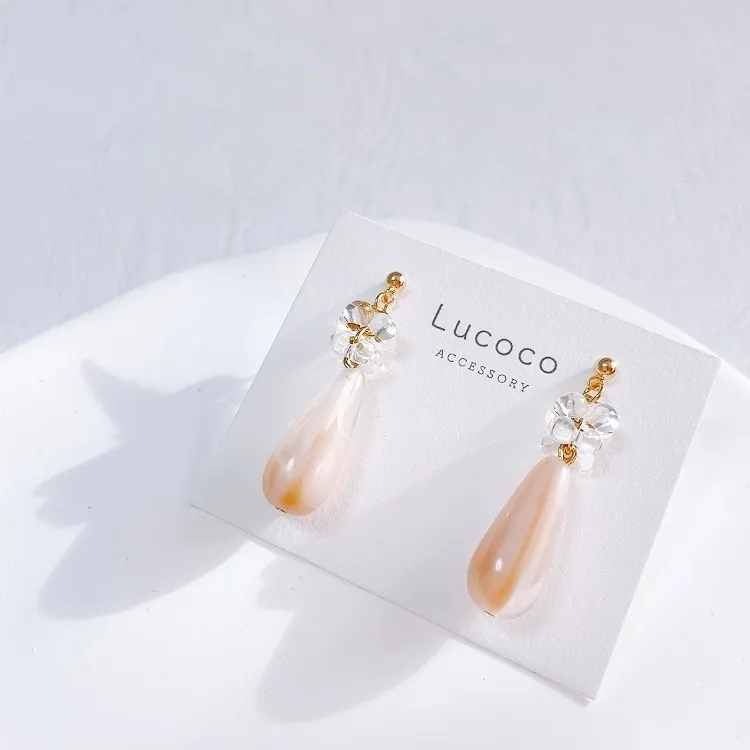 🌿ニュアンスピンクのしずくピアス（イヤリング）｜クリア×上品ゴールド