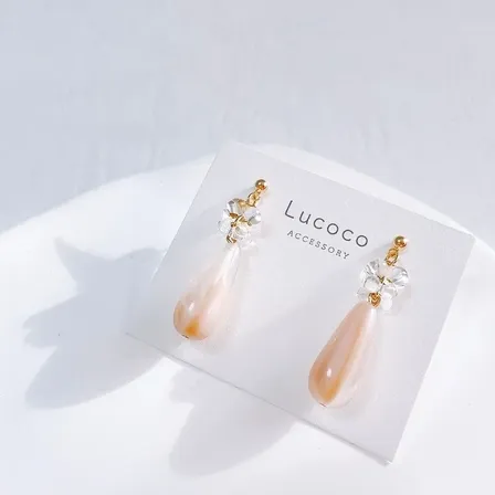🌿ニュアンスピンクのしずくピアス（イヤリング）｜クリア×上品ゴールド