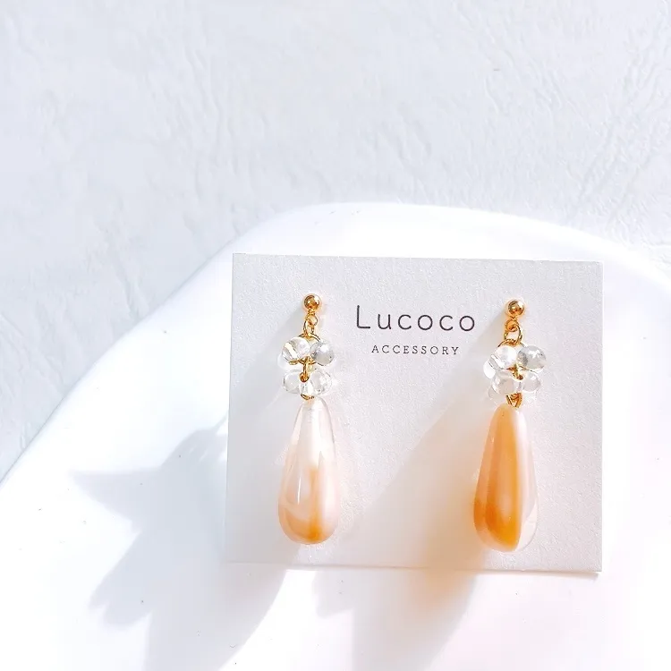 🌿ニュアンスピンクのしずくピアス（イヤリング）｜クリア×上品ゴールド