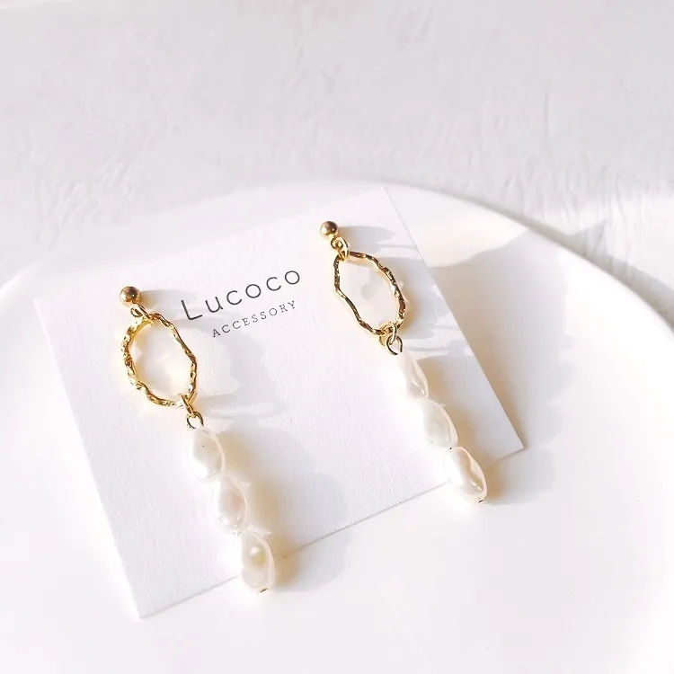 🌿ゴールドフープ×バロックパール ピアス（イヤリング）｜ナチュラル×上品アクセサリー