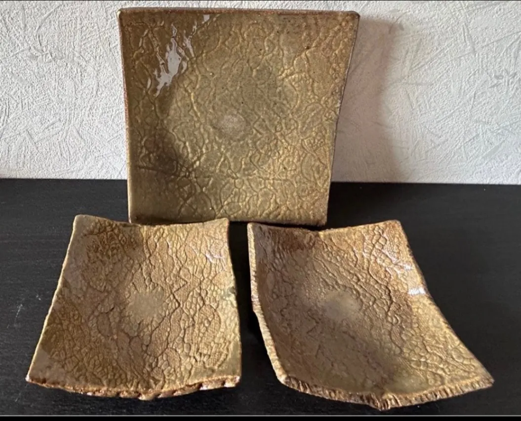 角皿(ナマコ) 3枚 小皿 皿 器 和食器 陶器 受賞作家 手作り 一点物 ⑭