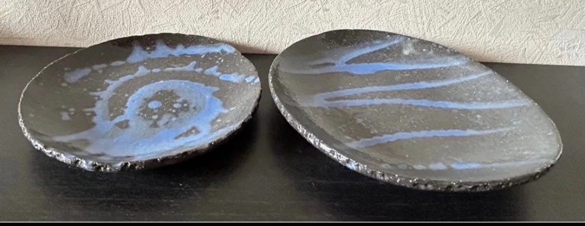丸皿(黒御影) 2枚 小皿 皿 器 和食器 陶器 受賞作家 手作り 一点物 ⑮