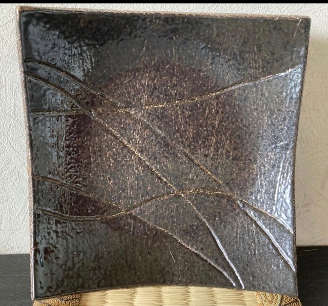 ㉔ 四角皿(油滴天目) 角小皿 皿 器 和食器 陶器