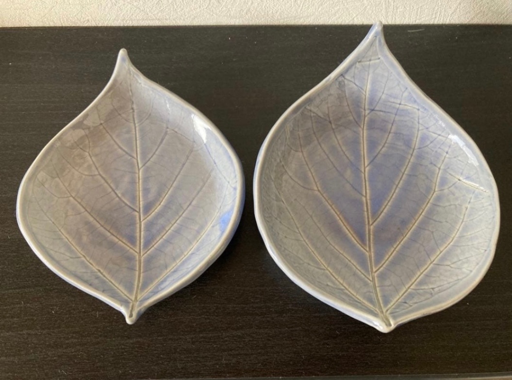 ㉕ 葉皿(青流紋) 小皿 皿 器 陶器 和食器 2枚