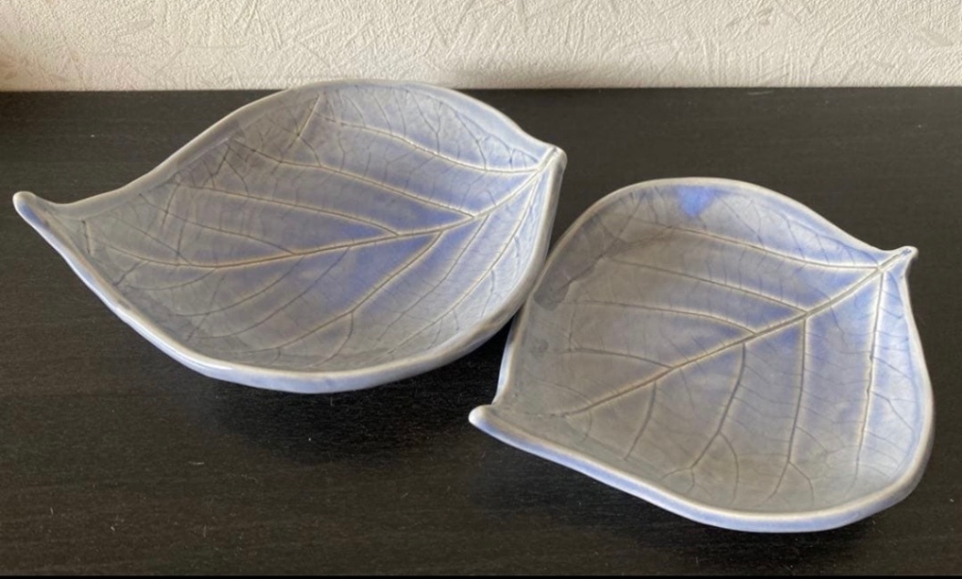 ㉕ 葉皿(青流紋) 小皿 皿 器 陶器 和食器 2枚