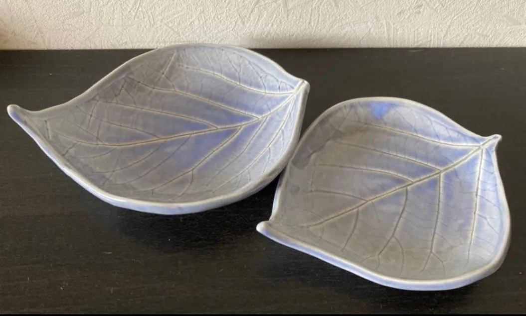 葉皿(青流紋) 小皿 皿 器 陶器 和食器 2枚 受賞作家 手作り 一点物 ㉕